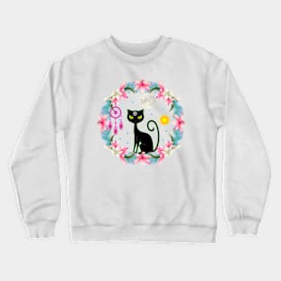 Dream Catcher Moon Stars Sun Black Wiccan Cat Crewneck Sweatshirt